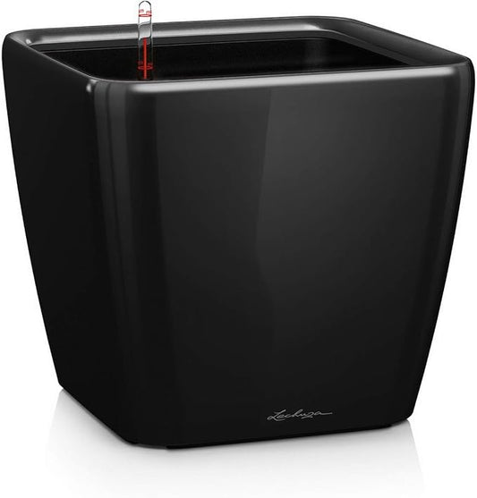 Lechuza Quadro LS 21 Black High Gloss, Self-Watering Square Planter, H7.9 L8.3 W8.3 in