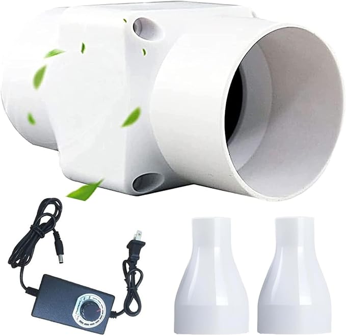 2 Inch Inline Duct Fan Variable Speed Air Circulator Quiet with 50mm to 32mm Interface for Home Office Cabinet Pet Cage Ventilation(50 mm to 25 mm,Speed Governor)