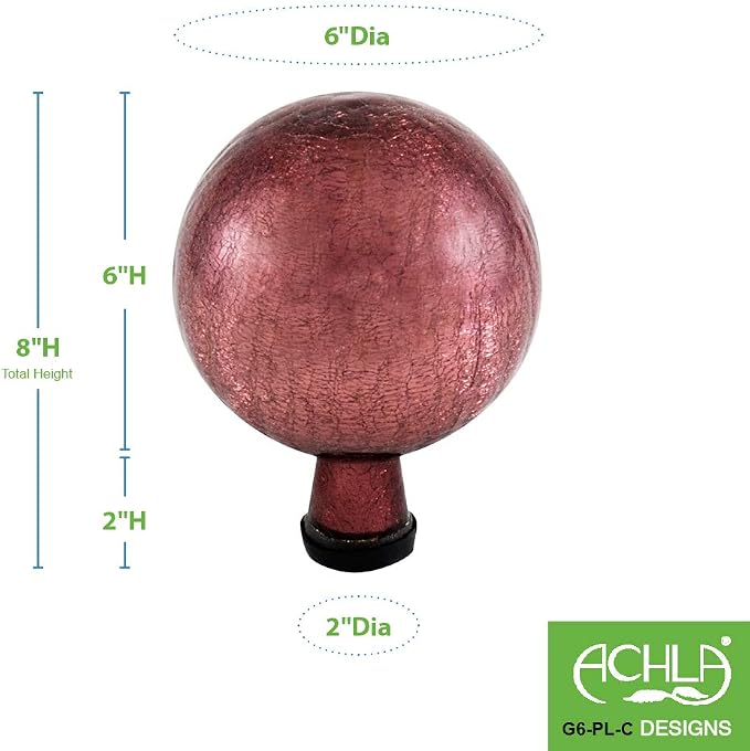 Achla Designs 6-Inch Crackle Gazing Globe Ball, Plum