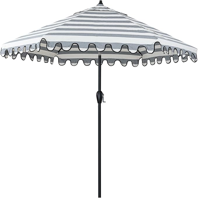 Tempera Striped Patio Umbrellas Outdoor Table Market Umbrellas with Crank & Pust Button Tilt|Auto-Tilt, 8 Steel Ribs, High Color-Fastness Canopy