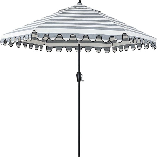 Tempera Striped Patio Umbrellas Outdoor Table Market Umbrellas with Crank & Pust Button Tilt|Auto-Tilt, 8 Steel Ribs, High Color-Fastness Canopy