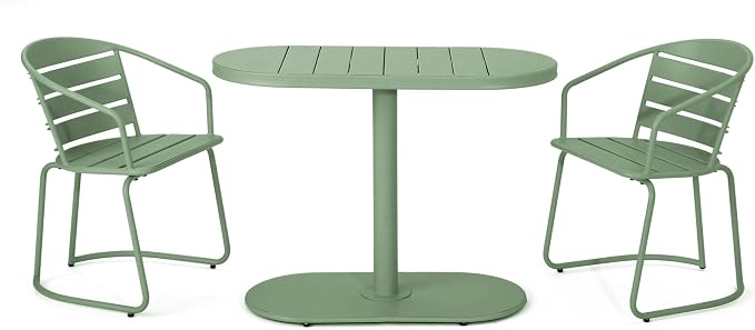 Christopher Knight Home Adley Outdoor Bistro Set, 3-Piece Bistro Table and Chair Set of 2, Patio Furniture Set with Iron Frame, Outdoor Bistro Dining Set, Poolside/Garden Cafeteria, Matte Dark Green