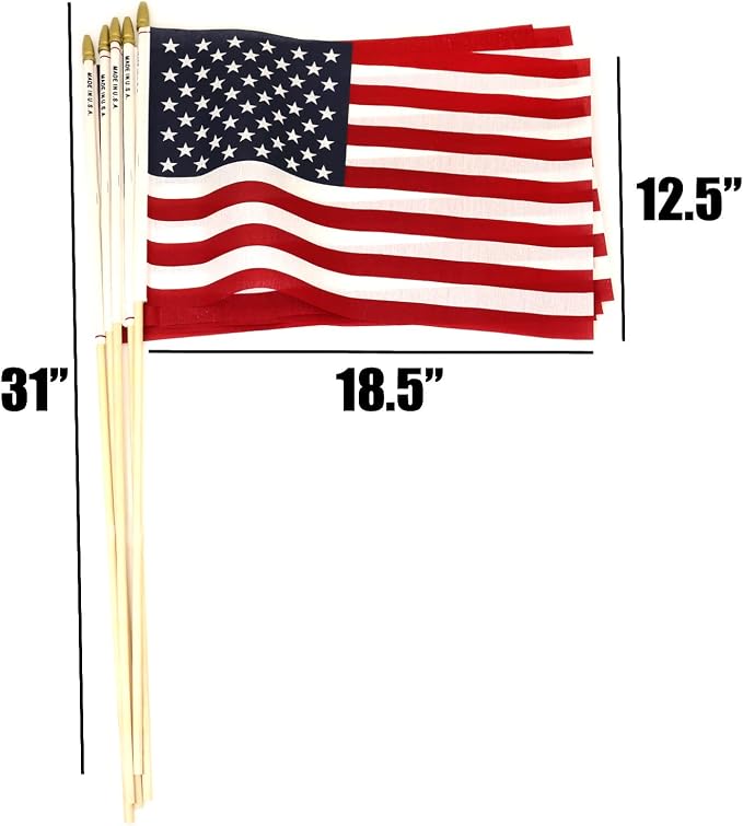 GIFTEXPRESS 12pc 12x18 Inch US Stick Flags Made in USA Printed with Spear Tip - July 4th & Memorial Day US Hand Held Decorations