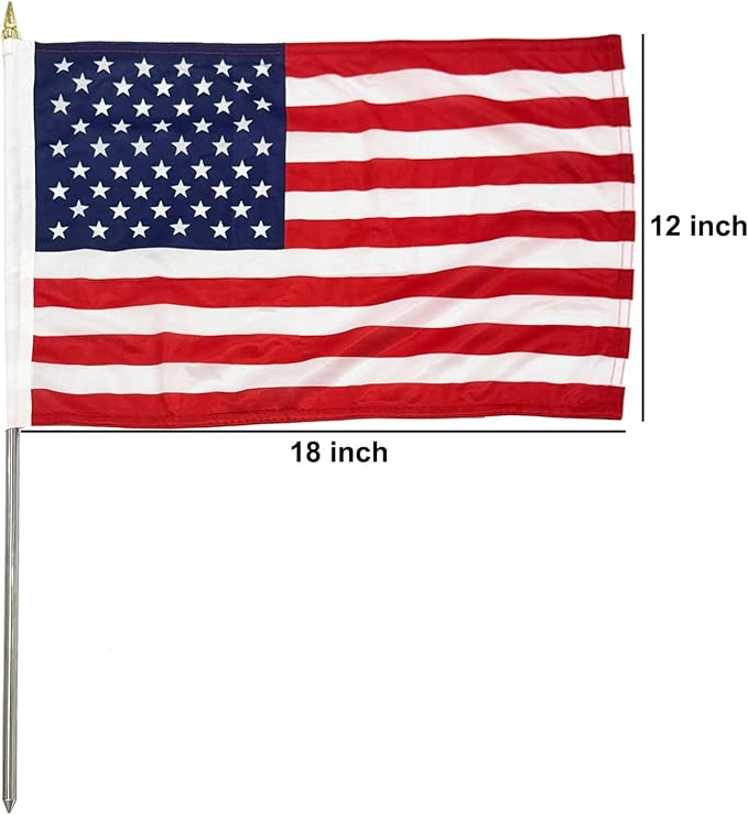 TOPFLAGS 12x18 Small American Flag on Stick 12 Pack Mini US Flags 12x18 Inch Metal Handheld Pole for Outside 4th of July Memorial Day USA 250th Anniversary Patriotic Decorations
