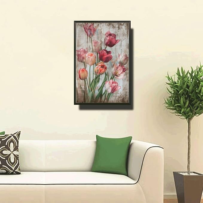 Metal Sign Tin Sign Vintage Vintage Tulips Tin Sign for Rustic Wall Art Shabby Chic Interiors and Corrosion Resistant Aluminu Garden Metal Sign for Restaurant 6×8 Inches with Metal Frame
