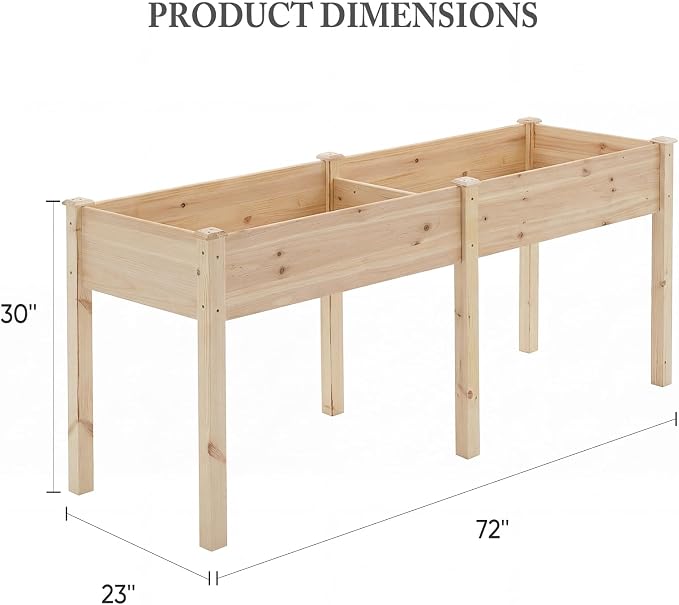DUMOS Raised Garden Bed 72x23x30 Inch, Outdoor Planter Box with Legs, Elevated Wood Garden Bed with Liner for Herbs Flowers Vegetables, Wooden Planter Box for Patio, Balcony, Backyard, Natural Wood
