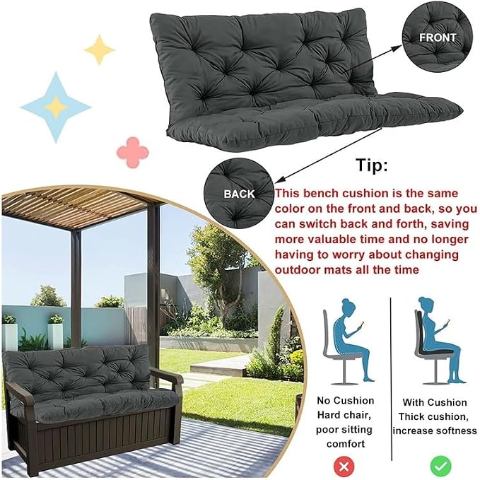 Swing Cushion Replacement Outdoor Porch Waterproof Bench Cushion 2-3 Seater Washable Bench Replacement Cushions for Outdoor Patio Porch Swing Cushions