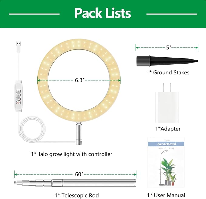 2 Packs Plant Grow Light,Grow Lights for Indoor Plants,80 LEDs Full Spectrum Plant Lights for Indoor Growing with 6/12/16H Timer-WG2