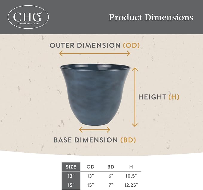 Classic Home and Garden Honeysuckle Resin Planters - Lightweight Indoor & Outdoor Plant Pots - UV-Resistant Plastic Flower Pots - Pot Planters for Flowers & Herbs (13", Blue Jean)