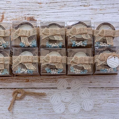 10-Piece Wooden Tea Candle Holders for Baby Shower Gifts, Gender Reveal Parties, Party Favors for Guests. (Dark Brown & Blue) - Image 2