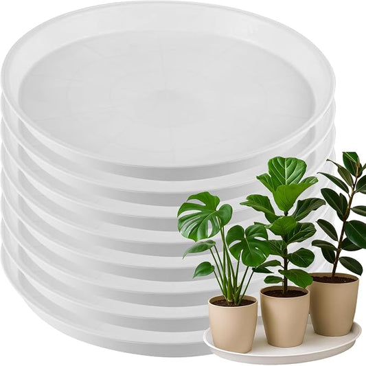 8 Packs 18 Inch Plastic Plant Saucers for Indoor Outdoor, Plant Water Catcher Tray for Pots, Bulk Flower Pot Saucers, Drip Trays for Potted Plants, Round Plates to Catch Water, White