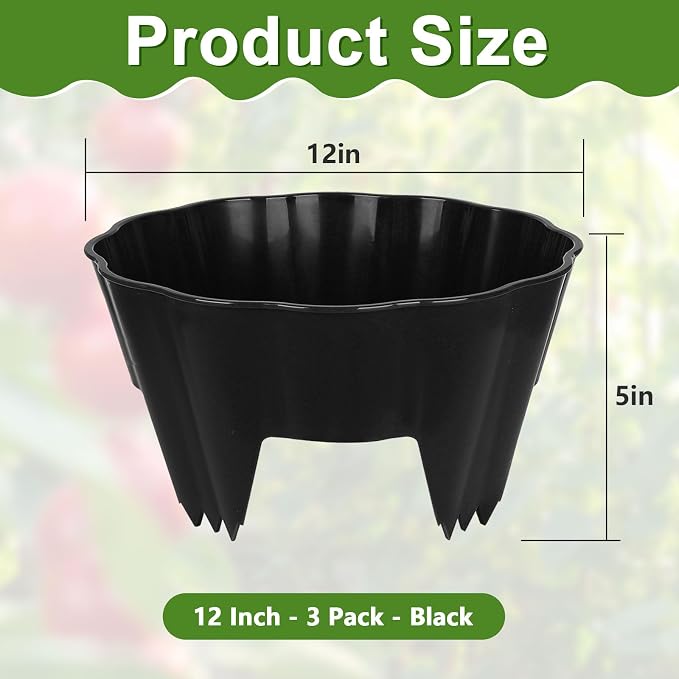 3 Pack Round Planting Grow Rings,12" Planting Protective Round Edging, Plant Support Rings to Protects Plants, Deep Watering Plant Collars for Vegetables Herbs Flowers (Black)
