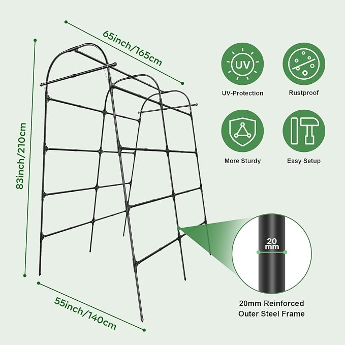 GOJAWAY 7*5.4* 5FT Arch Metal Garden Trellis,Outdoor Climbing Support Frame | Large Tall Cucumber Tunnel Trellis for Pathway Yard,Suitable for Supporting Grape Rose Beans Raised Bed PP Coasted Aluminum