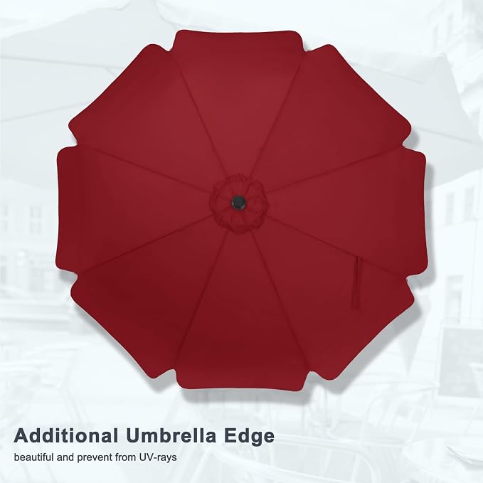 MASTERCANOPY 9ft Patio Umbrella with Valance, Crank and Tilt – 8 Ribs Outdoor Market Umbrella, UV/Fade Resistant, Waterproof Canopy with Wind Vent for Garden, Deck, Backyard, Pool (Burgundy)