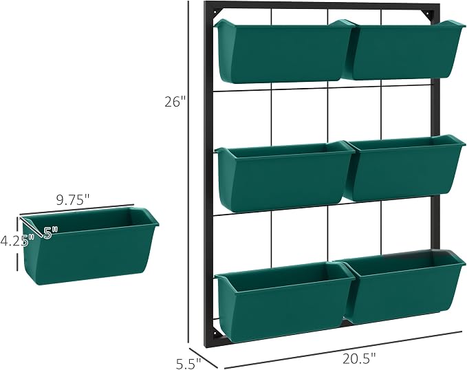 Outsunny 3-Tier Wall Planter with 6 Pots for Indoor and Outdoor Use, Hanging Plant Holder, Self Draining Wall Mounted Planter for Vegetables, Flowers, Herbs, Green