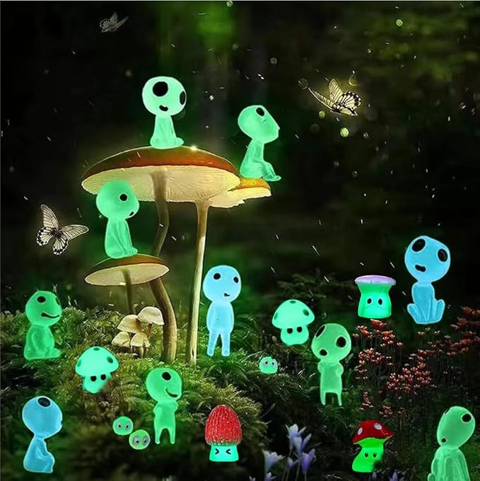 Glow in The Dark Tree Spirits, Mini Glow Fairy Garden Accessories Outdoor, Luminous Elves Tree Ghosts Figurines Kit with Mini Mushrooms for Garden Yard Bonsai Succulent Terrarium Decorations