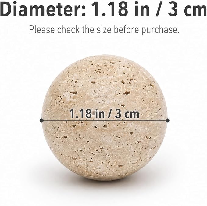 Natural Travertine Decorative Sphere, 1.18 Inch Small Stone Ball Decor, Hand-Polished Beige Orb Accent for Trays, Shelves, Dresser and Coffee Table