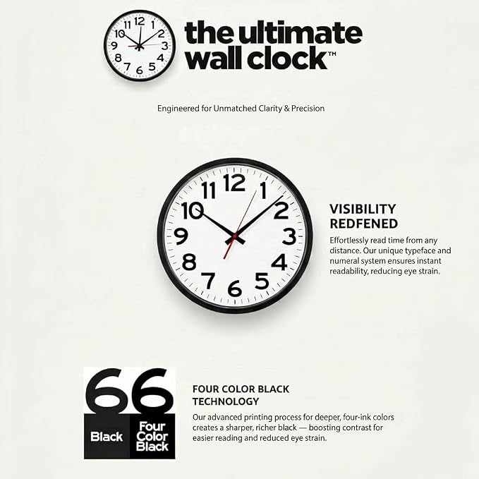 Ultimate Wall Clock | 10 Inch | Silent | Round | Quartz | Black | Kitchen | Office | Bedroom | Classic | Indoor | Outdoor | Unbranded | Battery Operated | Modern Décor | Sweeping | Worldwide Edition