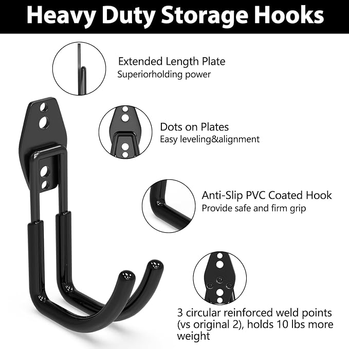3-H Garden Hose Holder Wall Mount 4 Pack Solid Steel 5.9 Inch Extended Arm Compact Hose Hanger Heavy Duty Water Hose Holders for Outside,Black