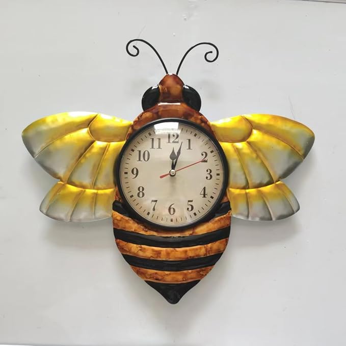TXYS Bee Clock for Wall Decor Honeybee Outdoor Clocks and Indoor Decorative Art Wall Sculptures Your Home Yard, Hallway, Bathroom and Any Room