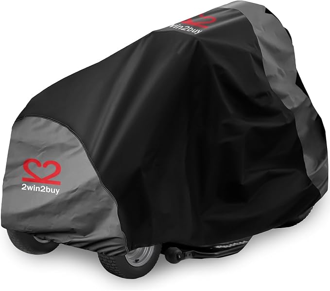 Riding Lawn Mower Cover, Heavy Duty 600D Lawnmower Covers Waterproof Outdoor Lawn Tractor Cover Tarp All Weather Ride on Mower Covers Universal Fit Decks up to 54" with Elastic Cord & Storage Bag