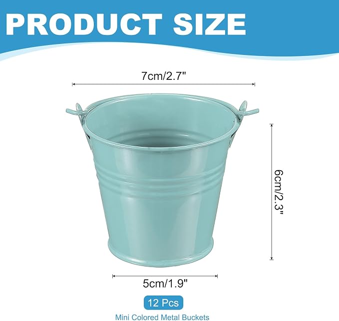 PATIKIL 2.7"x2.3" Small Metal Buckets with Handle, 12 Pcs Mini Galvanized Bucket Colorful Easter Buckets for Crafts Party Favors Decoration, Dark Blue