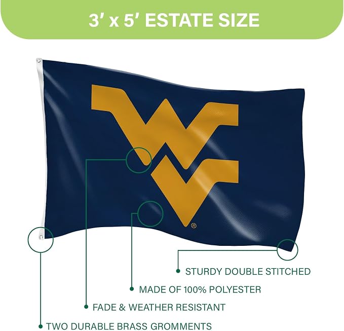 NCAA West Virginia University Flag with Grommets, 3'x5' WVU Mountaineers Outdoor College Flags & Banners for Garden Patio Indoor Wall Décor
