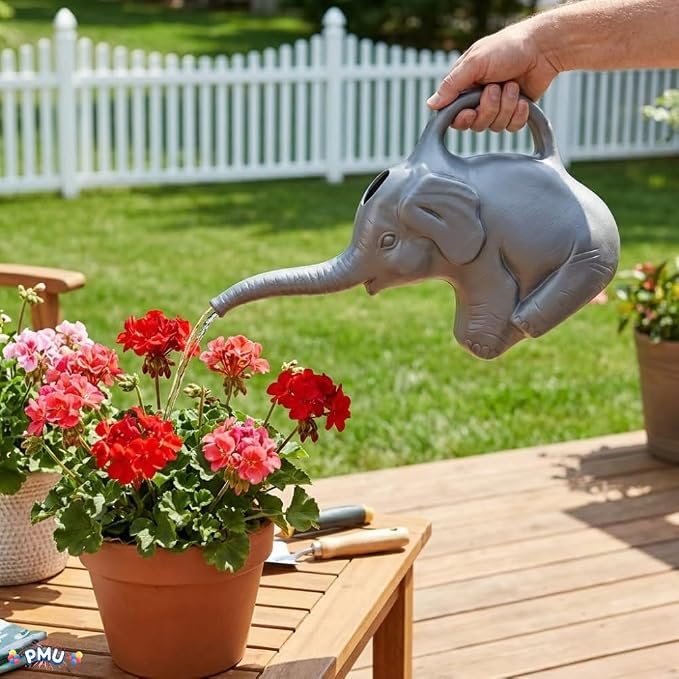 PMU 6 Pcs 2-Quart Elephant Watering Can – Durable Plastic Garden Watering Can for Indoor & Outdoor Plants, Easy-Pour Spout, Large Water Pot, Gray