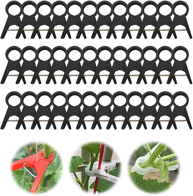 Plant Support Clips Reusable Garden Clips, Secured Plastic Plant Clips for Climbing Plants Outdoor, Plant Fixing Clips Tomato Clips for String Trellis, Vine Clips Trellis Clips (50, Black_18MM)