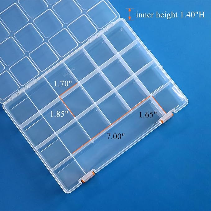 4 Pack Fixed 21 Grids Clear Plastic Storage Box, Transparent Organizer Container Case for Small Parts, Bead, Button, Jewelry, Diamond, Craft Supplies,Sewing Kit, DIY Accessories