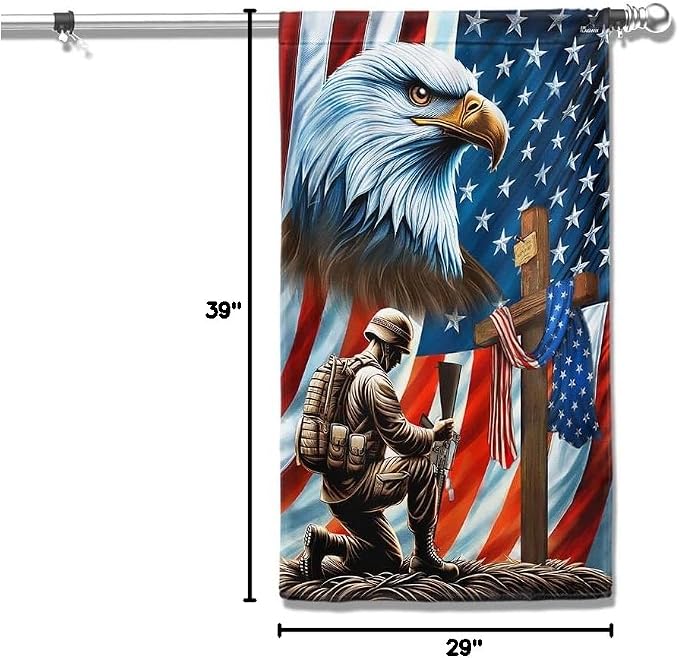 American Flag-Patriotic Eagle Veteran Kneeling Soldier Christ Cross Memorial Day American Flag MLN2793F, 3x5 ft. Flag-USA Flags Premium Polyester-Decorative Indoor Outdoor Flag