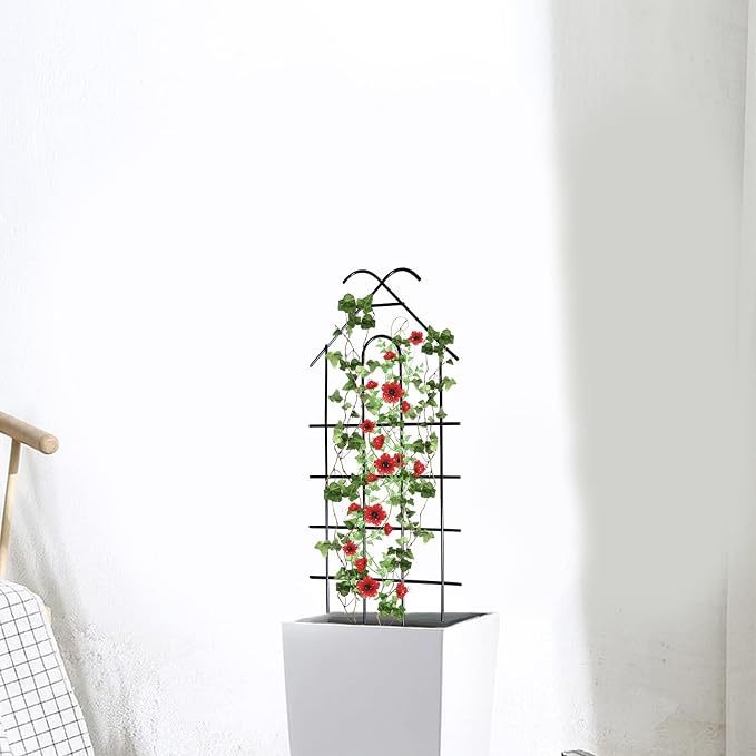 ARIFARO 24" Metal Garden Trellis for Climbing Plants, 4 Pack Plant Trellis for Potted Plants, Indoor Outdoor Black Trellis for Vines, Flowers, House Plants, 10" Wide