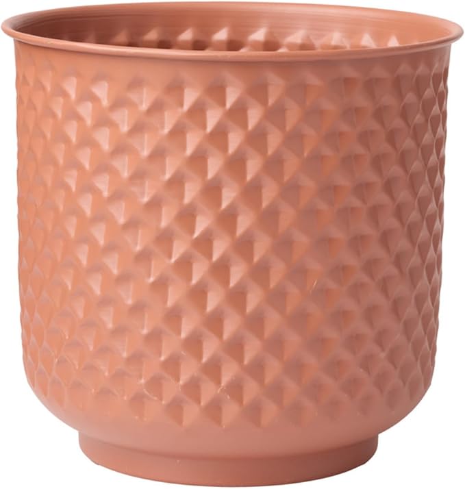 Bloem Prism Indoor Metal Cachepot Set - Includes 6", 8", 10" and 12" Decorative Planters with Powder-Coated Finish, Removable Drain Plugs, Terra Cotta