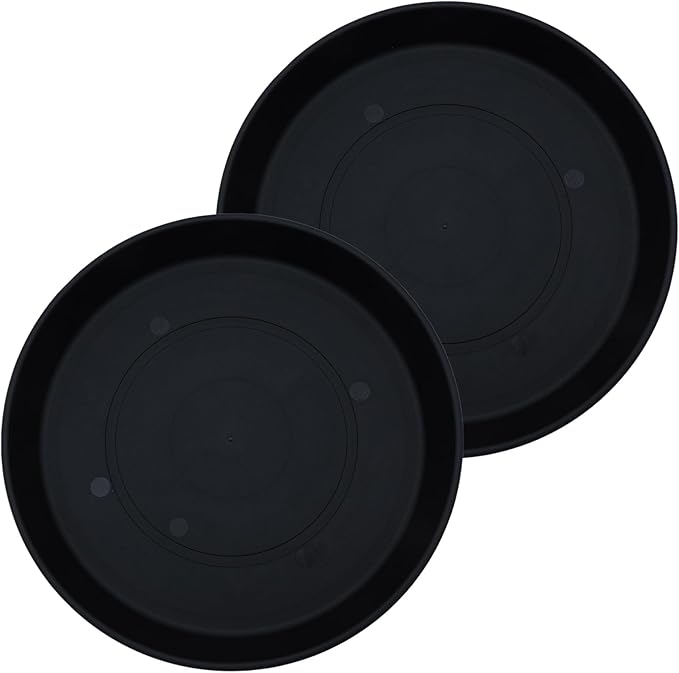 The HC Companies 21 Inch Prima Round Plant Saucer, Lightweight UV-Resistant Plastic Outdoor & Indoor Flower Pot Tray, 2-Pack Plant Pot Trays for Garden & Home Decor, Black