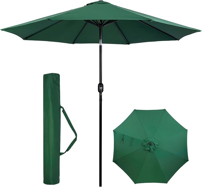 Backyard Expressions 9 ft. Patio Umbrella, Market Table Umbrella w/Tilt and Crank, 8 Ribs