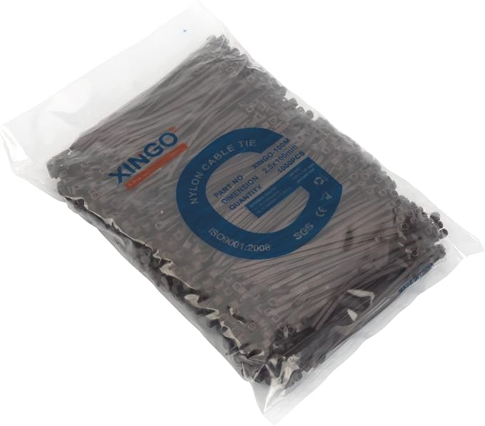 XINGO 1000 PCS 4 inch Brown Zip Ties, 18lb Strength, Small Tie Wraps Self-Locking Nylon Zip Ties for Indoor and Outdoor Use