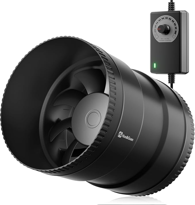Hon&Guan 6 Inch Inline Booster Duct Fan with Speed Controller - 345 CFM Airflow with 19.2W Ultra-Low Power and Low Noise
