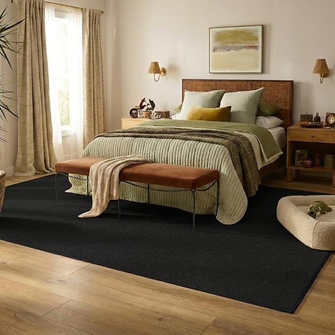 Garvee Large Living Room Rug 10x13 Solid Color Area Rugs for Bedroom,Black | Non Slip Backing Washable Stain Resistant Non Shedding Textured Neutral Weaving Low Pile Rugs for Nursery Dining Room