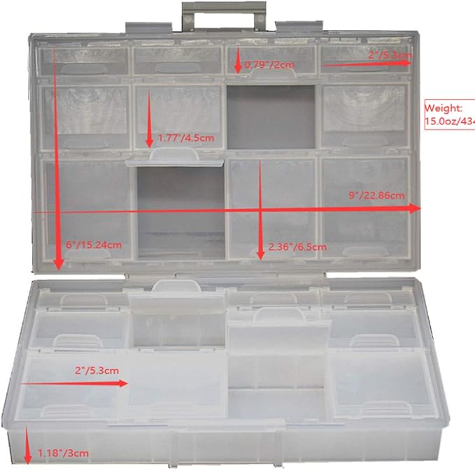 AideTek 4 units Half Transparent Multi-Purpose 24 Compartments Clear Organizer Case BOX-ALL-24 for sorted parts 3 sizes 24 Compartments with lid