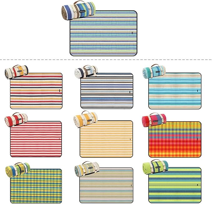 G GOOD GAIN Waterproof Picnic Blanket Portable with Carry Strap for Beach Mat or Family Outdoor Camping Party (Sky Blue)