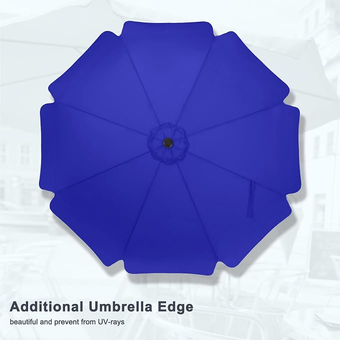 MASTERCANOPY 9ft Patio Umbrella with Valance, Crank and Tilt – 8 Ribs Outdoor Market Umbrella, UV/Fade Resistant, Waterproof Canopy with Wind Vent for Garden, Deck, Backyard, Pool (Blue)