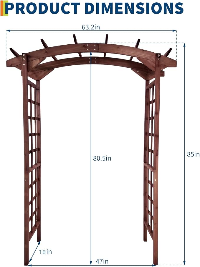 Garvee 85 in Wooden Garden Arbor,Solid Fir Wood Trellis for Plant Climbing,Wedding Ceremony Decoration Pergola for Garden Backyard,Lawn,Teak