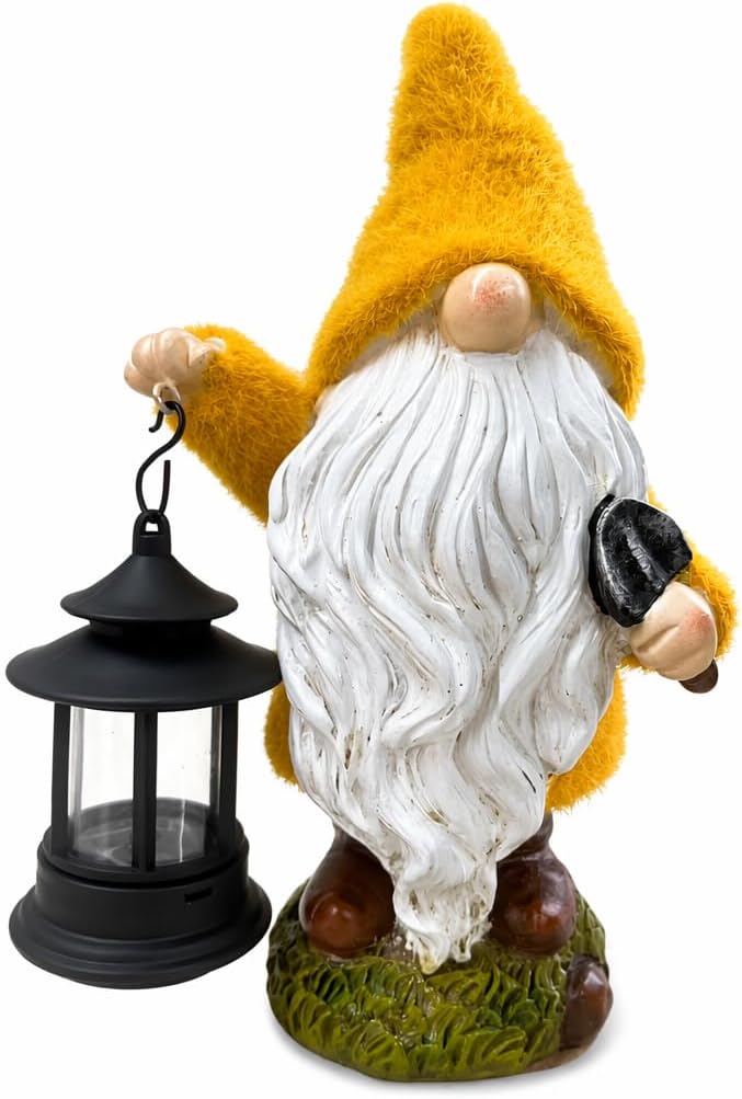 TERESA'S COLLECTIONS Fall Outdoor Decor, Fall Gnome Decor, Autumn Garden Gnomes Holding Lantern with Solar Lights,Waterproof Resin Outdoor Fall Decor, Fall Gifts Outdoor/Indoor,8"