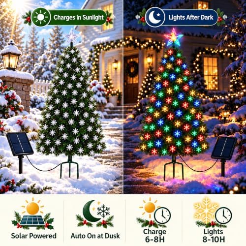 2 Pack 4FT Solar Christmas Tree Lights, Cool White/Multicolor - Image 2