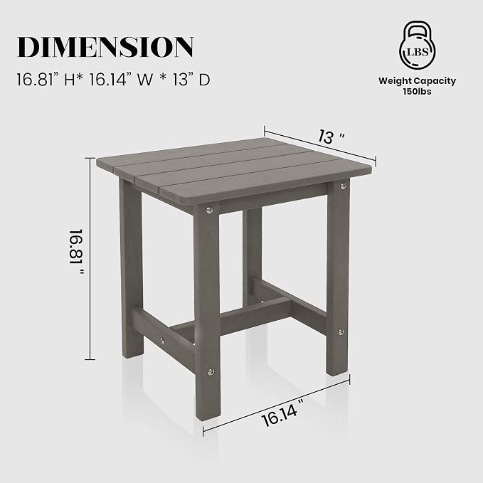 Meluvici Outdoor Side Table, Small Adirondack Side Table for Adirondack Chair - Indoor Outdoor End Table - HDPS (Grey)