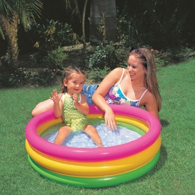 60cm/90cm/114cm Swimming Pool 3 Color Rainbow Round PVC Inflatable Little Pump Pool Blow Up Padding Pool (As Shown in the Figure #69)