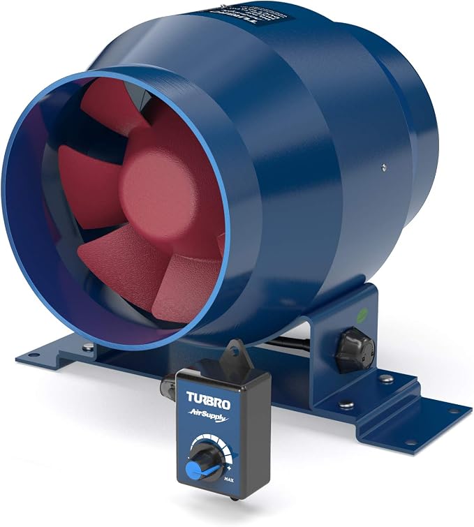 TURBRO AirSupply ES4 4 Inch Inline Duct Fan, 195 CFM Energy Efficient Exhaust Fan with Variable Speed Controlled EC Motor for Grow Tents, Hydroponics, Industrial and Residential Ventilation | 195 CFM Quiet Vent Fan with Variable Speed Controlled for Gr...