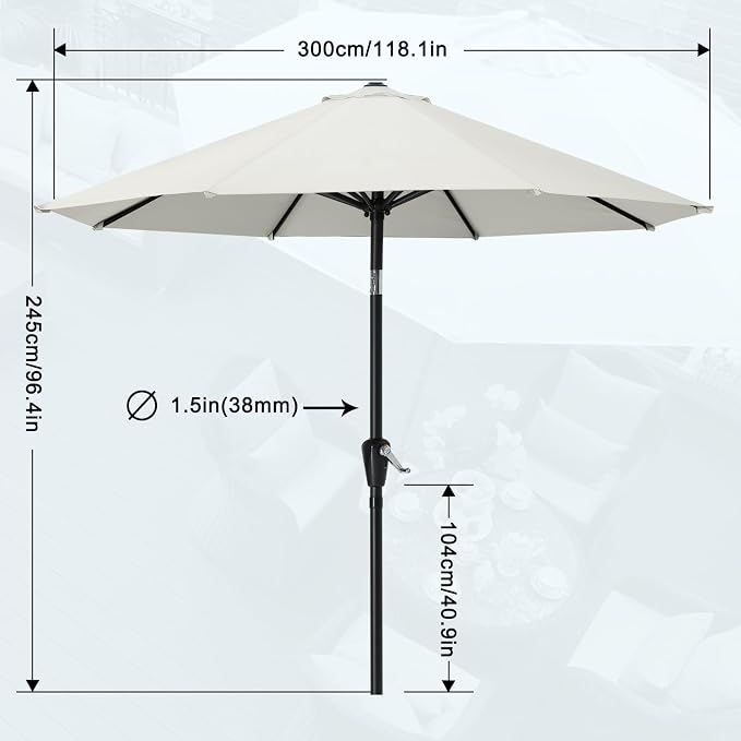 MASTERCANOPY 10FT Patio Umbrella with Push Button Tilt and Crank, Outdoor Market Umbrella with 8 Sturdy Ribs, UV Protection & Waterproof for Garden, Deck, Backyard, Pool (Light Beige)