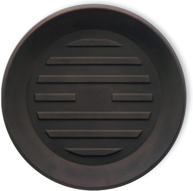 Crescent Garden Universal Round Planter Saucer, Durable Drainage Dish for Plant Pots, Heavy-Duty Plant Dishes Saucer, Indoor & Outdoor Plant Trays - Old Bronze (11 inch Inner, 15 inch Outer Diameter)