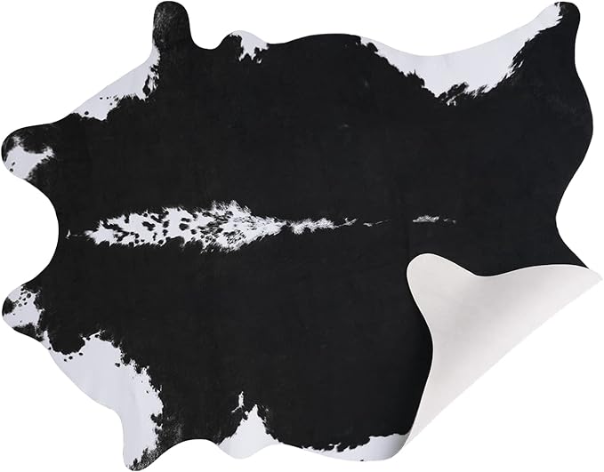 AROGAN 8x10 Faux Cowhide Rug, Cow Print Large Animal Hide Rug Black | Premium Cow Hide Carpet, Western Rug for Bedroom Living Room Decor, Durable Faux Cow Skin Cowhide Area Rug
